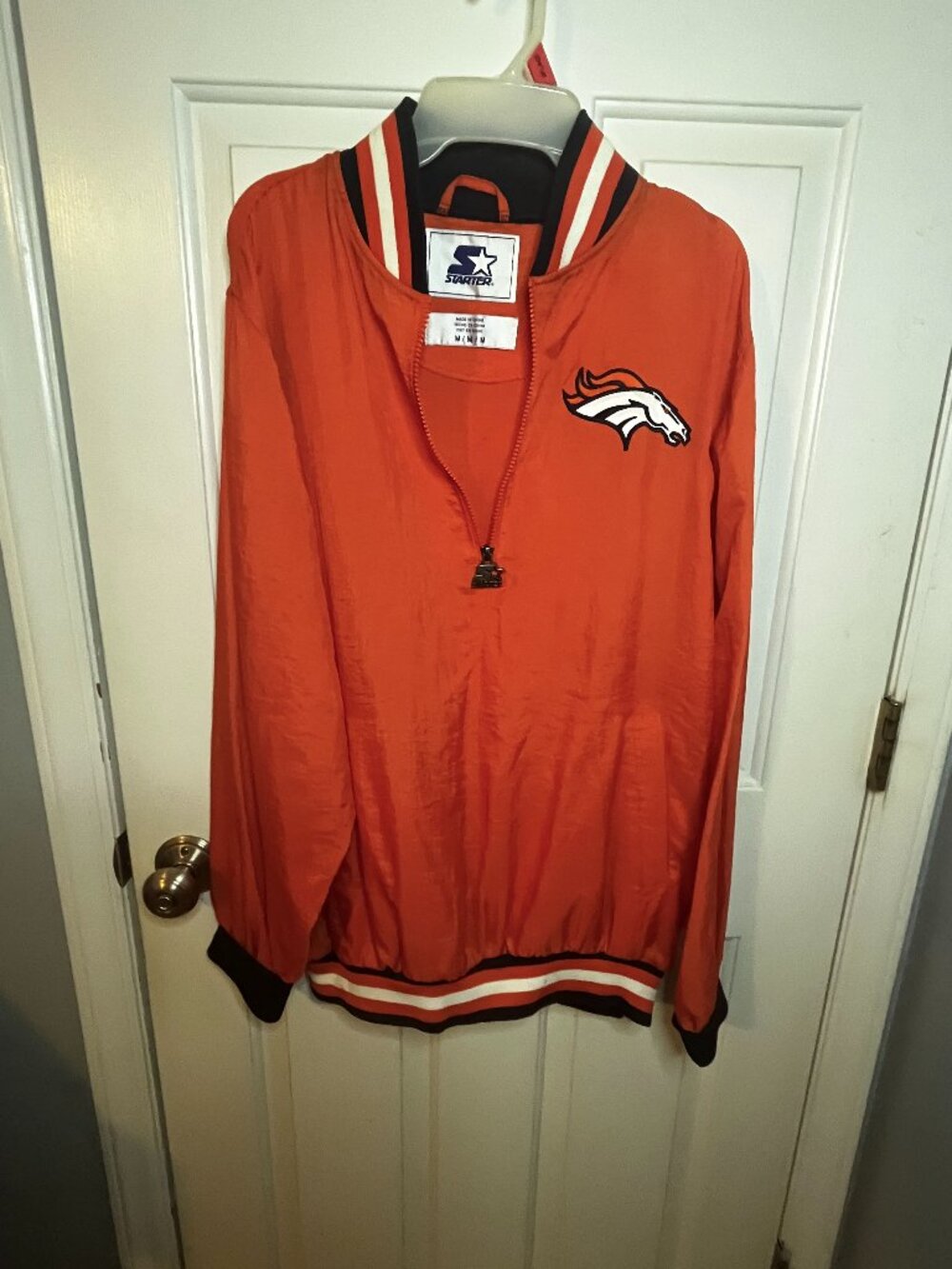 Vintage Starter Denver Broncos Satin Quarter-Zip Pullover Jacket - Orange - Size